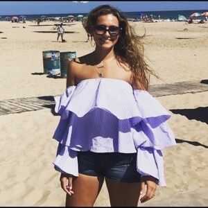 Nasty Gal Blue off the shoulder Top Size Small